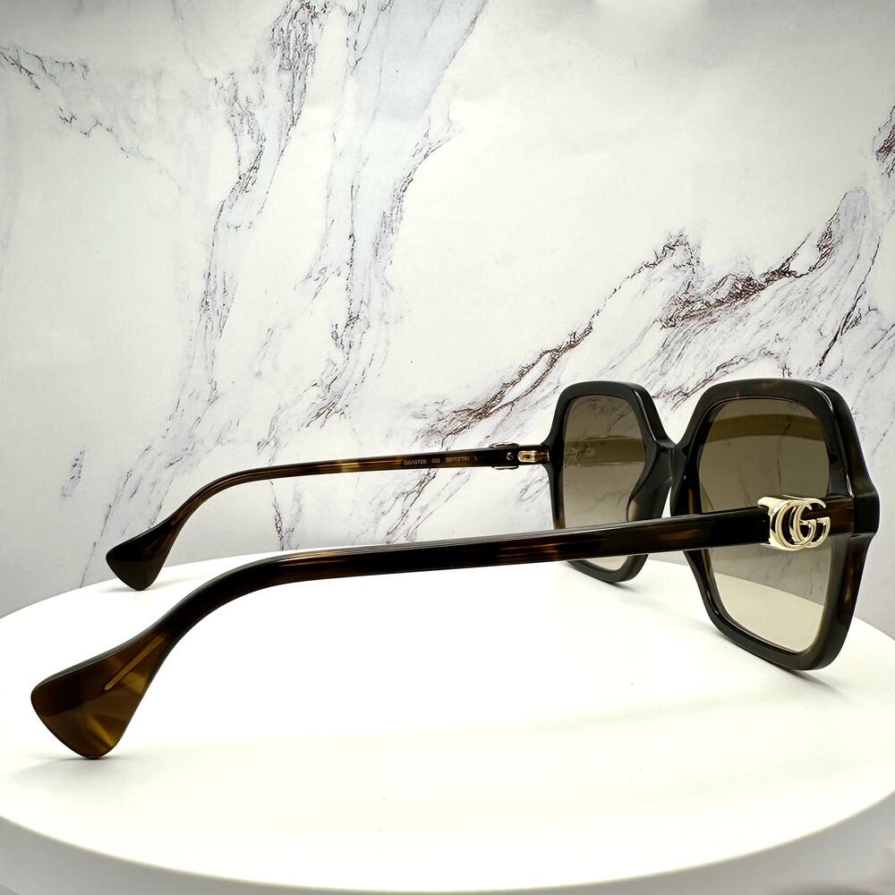 New GUCCI Sunglasses Brown Square Oversized Gold Metal GG Logo 56mm - Picture 16 of 16
